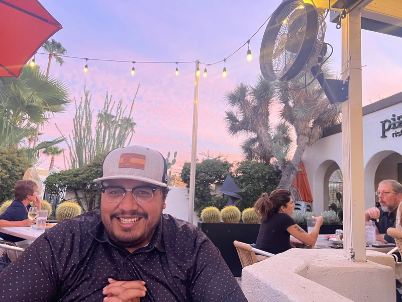 Vincent at an outdoor restaurant